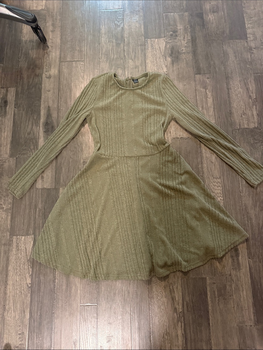 SHEIN Olive Green Long Sleeve Fit-and-Flare Dress